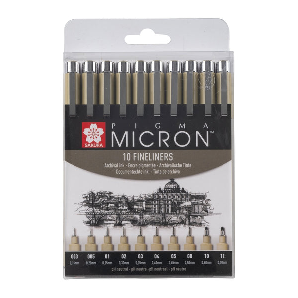 Sakura Pigma Micron fineliner set | 10 sizes, black