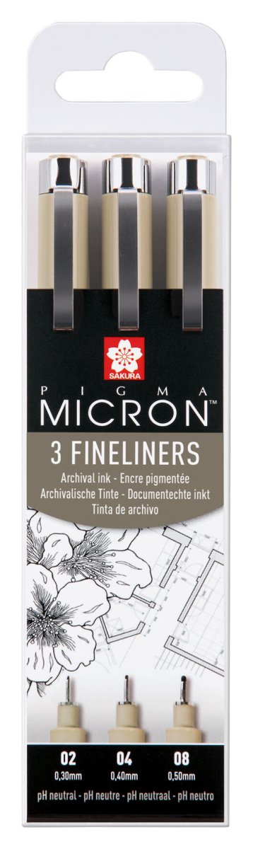 Sakura Pigma Micron fineliner set | 3 pens, 0.3 mm + 0.4 mm + 0.5 mm, black