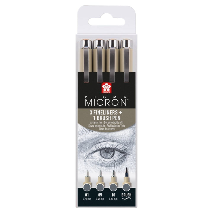 Sakura Pigma Micron fineliner set | 4 sizes, Cool Gray