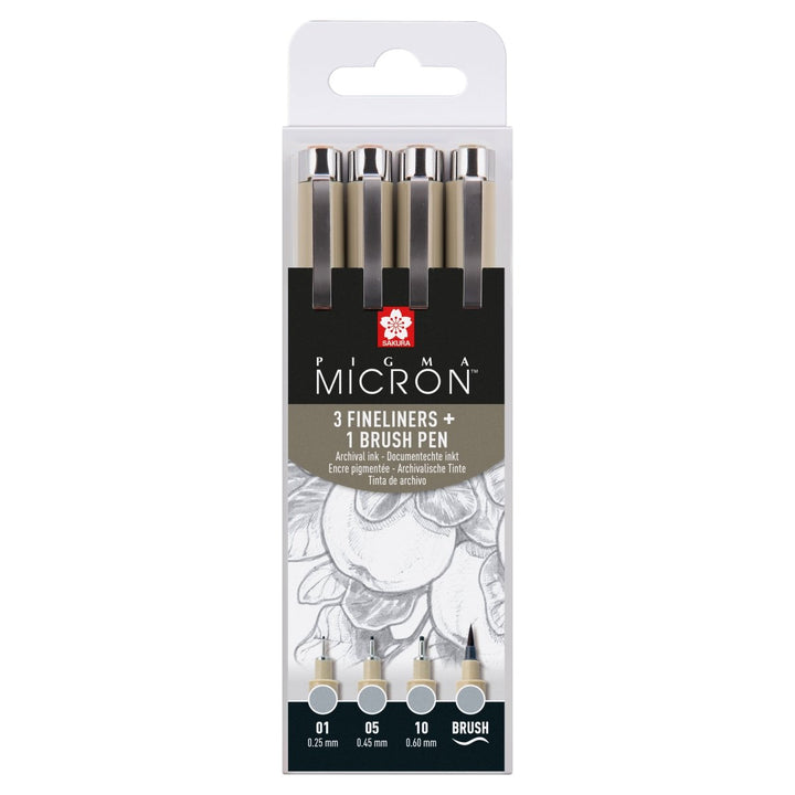 Sakura Pigma Micron fineliner set | 4 sizes, Light Cool Gray