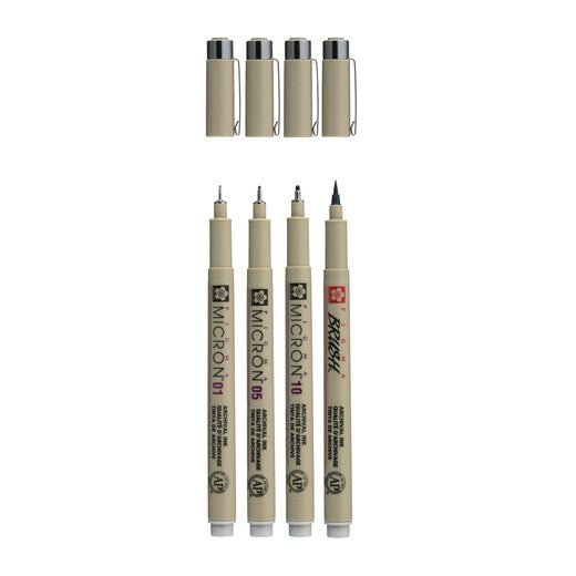 Sakura Pigma Micron fineliner set | 4 sizes, Light Cool Gray