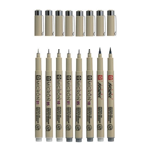 Sakura Pigma Micron fineliner set | 8 pens, Light Cool Gray & Cool Gray