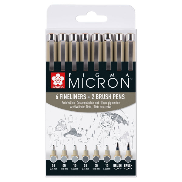 Sakura Pigma Micron fineliner set | 8 pens, Light Cool Gray & Cool Gray