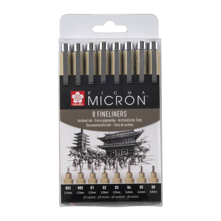 Sakura Pigma Micron fineliner set | 8 sizes, black