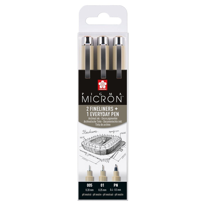 Sakura Pigma Micron fineliner set Architecture | 3 pens, 0.2 mm + 0.25 mm + PN, black