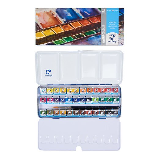 Van Gogh Watercolour metal case set | 36 half pans + brush