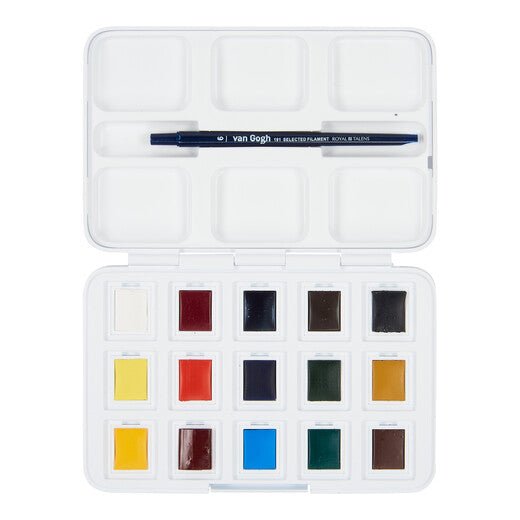 Van Gogh Watercolour pocket box basic colours | 12 half pans + 3 colours for free